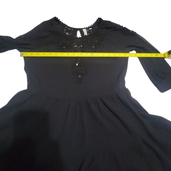 Free People Black Boho Tunic Mini Dress S Cotton Gauze Lace Goth Witchy Coquette - Picture 6 of 16